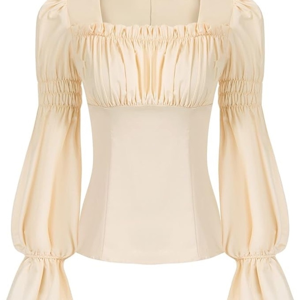 Cream Blouse with Puff Sleeves